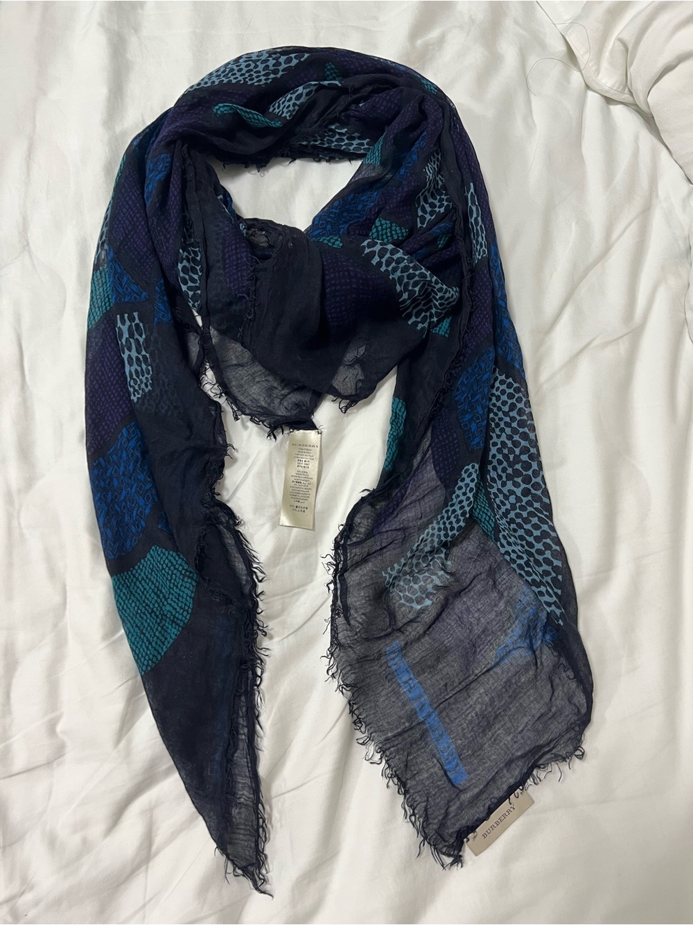 Burberry Navy Scarf with Teal & Blue Pattern